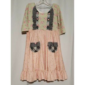 Be Girl Clothing Boutique Dress Size 6/7 Pink Green Black Floral Pocket Adorable